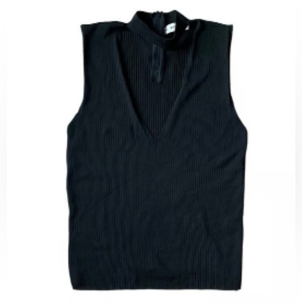 Zara Black V-Neck Choker Strap Sleeveless Top Women’s Small | Zip Back Ribbed Kn